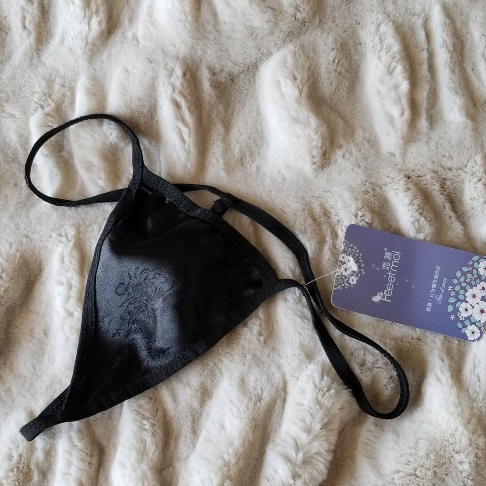 Free with any purchase! Black satin G-String, NWT